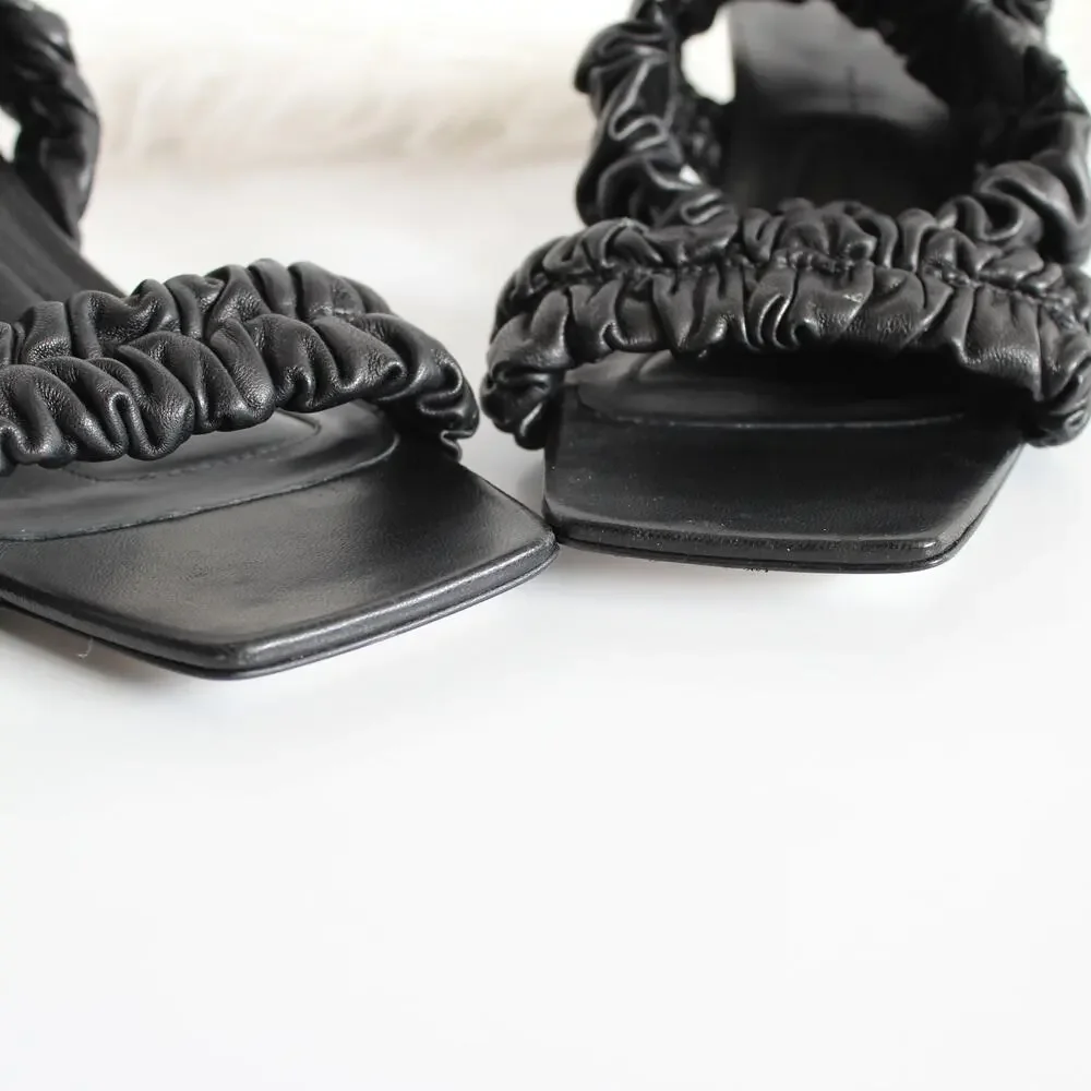 Khaite Lexington Black Ruched Leather Kitten-Heel Sandals (two different sizes) - Picture 6 of 16